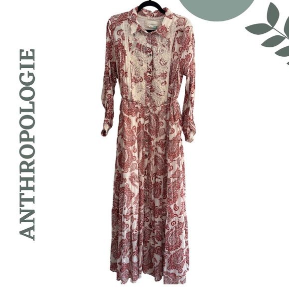 Anthropologie Aleah Allaire Paisley Maxi Dress Ivory Terracotta Paisley Size 1X - Picture 3 of 13